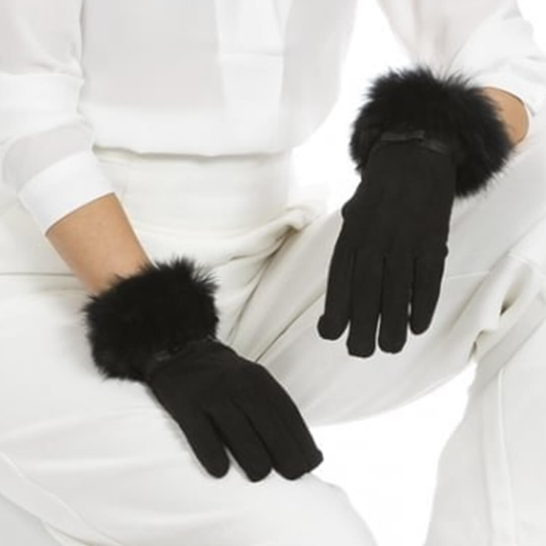 Black gloves with fur on sale trim