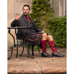 Diced Hose Wool Kilt Hose - Tartan Red/Navy by House of Cheviot Accessories House of Cheviot   