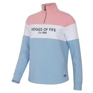 Dumfries 1888 Ladies 1/4 Zip Sweatshirt - Pink/White/Blue by Hoggs of Fife Knitwear Hoggs of Fife   