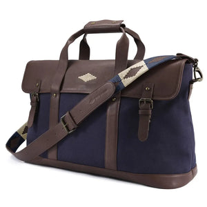 Escapada Holdall Travel Bag - Brown Leather and Navy Canvas w/ Cream Stitching by Pampeano Accessories Pampeano   
