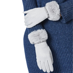 Grey Faux Suede Gloves with Faux Fur Trim by Jayley Accessories Jayley   