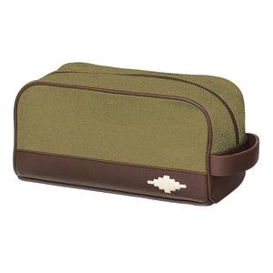 Hombre Washbag - Brown Leather & Forest Canvas w/Cream Stitching by Pampeano Accessories Pampeano   