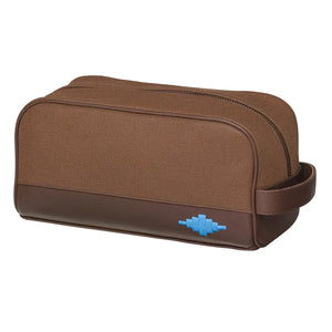 Hombre Washbag - Brown Leather & Khaki Canvas w/Blue Stitching by Pampeano Accessories Pampeano   