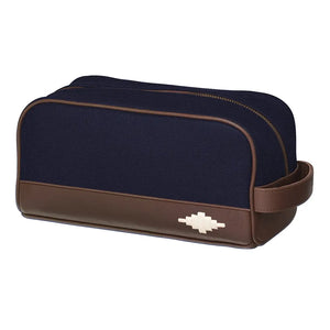 Hombre Washbag - Brown Leather & Navy Canvas w/Cream Stitching by Pampeano Accessories Pampeano   