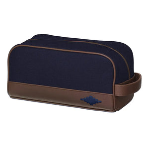 Hombre Washbag - Brown Leather & Navy Canvas w/Navy Stitching by Pampeano Accessories Pampeano   