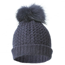 Knitted Fur Pom Pom Hat - Navy by Jayley Accessories Jayley   