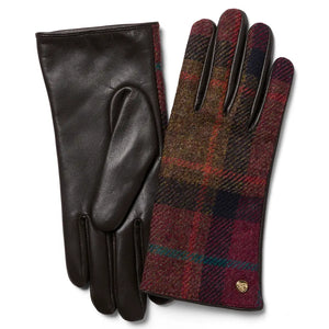 Ladies British Wool/Leather Country Gloves - Brown/Damson by Failsworth Accessories Failsworth   