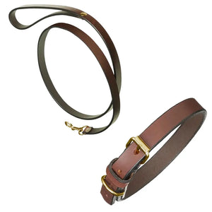 Plain Brown Leather Dog Collar & Lead by Pampeano Accessories Pampeano S / 45CM L / 1.5CM W Skinny 