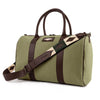 Varon Small Travel Bag - Brown Leather & Forest Canvas w/ Cream Stitching by Pampeano