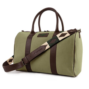 Varon Small Travel Bag - Brown Leather & Forest Canvas w/ Dark Green Stitching by Pampeano Accessories Pampeano   