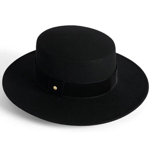 Wool Felt Ladies Boater Hat - Black by Failsworth Accessories Failsworth   